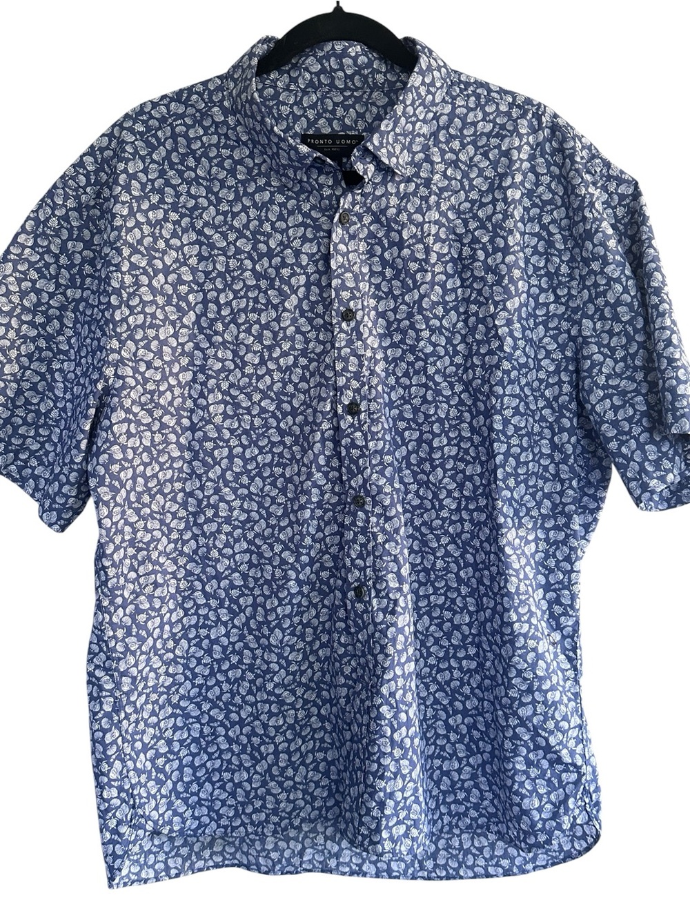 Pronto Uomo Men’s Ocean Themed Button-Up Shirt~Short Sleeve~Side Slit~Size XL